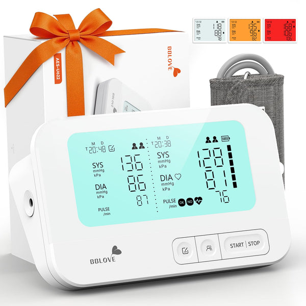 BBLOVE Blood Pressure Monitor for Home Use FSA&HSA Eligible, Medical-Grade Accuracy,Automatic Upper Blood Pressure Monitor with Three-Color Warning and 2-User Memory, Large Backlight Display